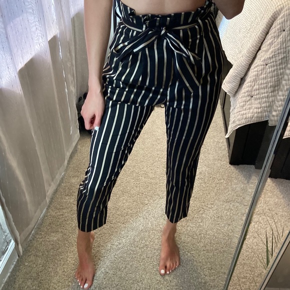 H&M Pants - WORN ONCE - METALLIC STRIPE PAPERBAG PANTS